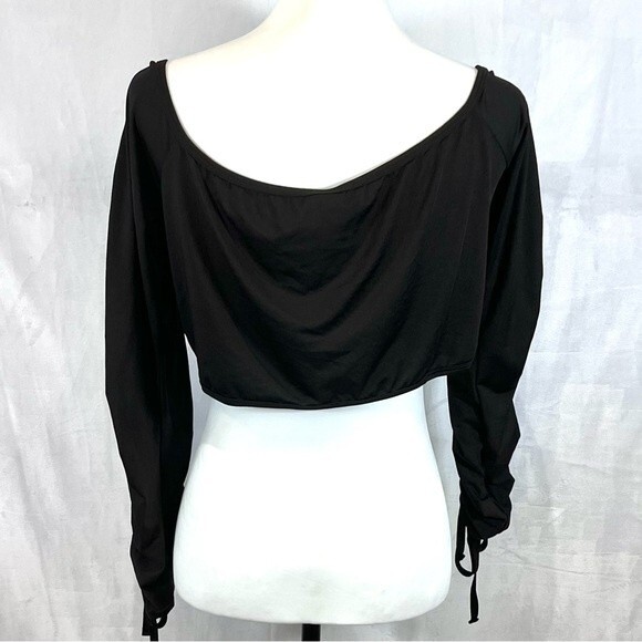 Elegant Moments long ruched tie sleeve sexy black crop top size XL - Picture 6 of 9